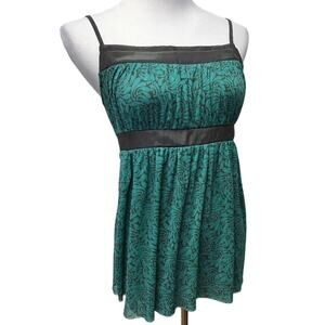 The Limited Top Womens Medium Tunic Green Gray Empire Waist Spaghetti Strap